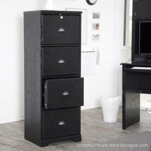 Hawthorne 4 Drawer Solid Wooden Black Vertical Filing Cabinets